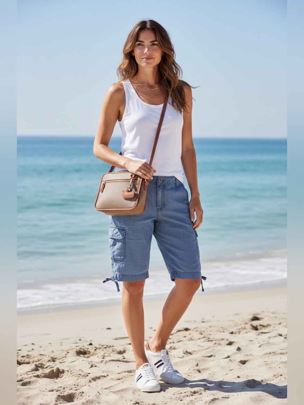 St John’s Bay Chambray lightweight cargo Bermuda Shorts Sz. 4 Guc adjustable hem